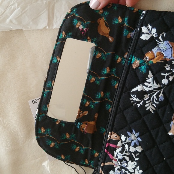 NWT $50 Vera Bradley Brush & Cosmetics Makeup Case Mirror Merry Mischief Bag - Picture 7 of 15